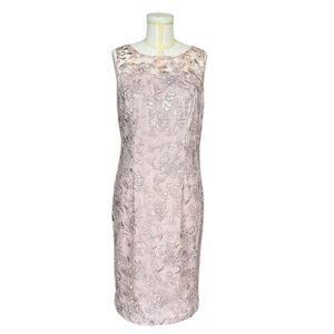 NEW Alex Evenings Floral Embroidered Sequined Sheath Dress in Faded Rose Size 8